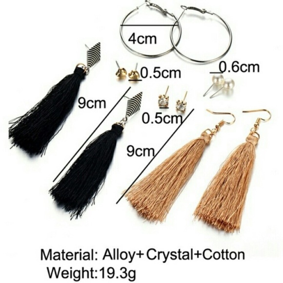 Fringe Earring Hoop Earring Pearl Heart Stud Statement Earring Set - Picture 3 of 5